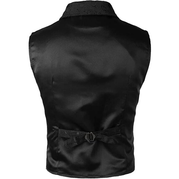 Handmade Black Men's Victorian Suit Gentleman Vest Steampunk Gothic Waistcoat - Picture 2 of 6